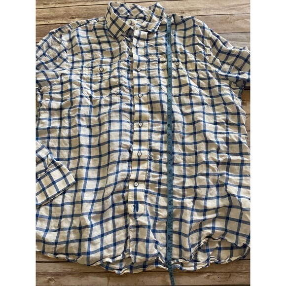 Johnnie-O Hangin Out Blue White Plaid Checker Button Up Long Sleeve Shirt XL - Picture 8 of 9